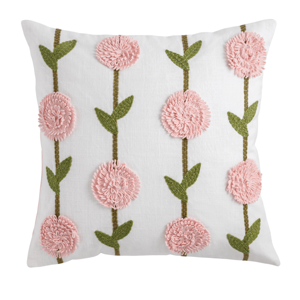 Pink Hydrangea Pillow | Embroidered Cotton Decor Pillow | Mud Pie