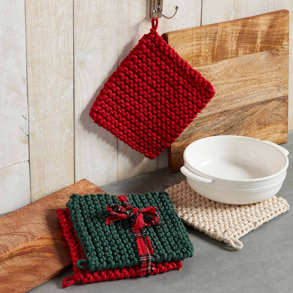 Christmas Crochet Pot Holder Set Red/Green