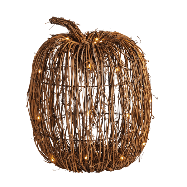 Tall Woven LED Pumpkin | Rattan Table Sitter | Mud Pie Decor