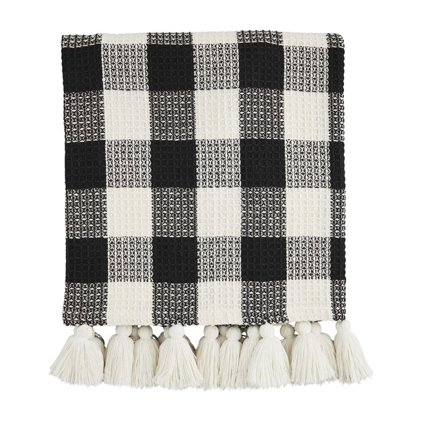 Cream Buffalo Plaid Throw Blanket | Mud Pie