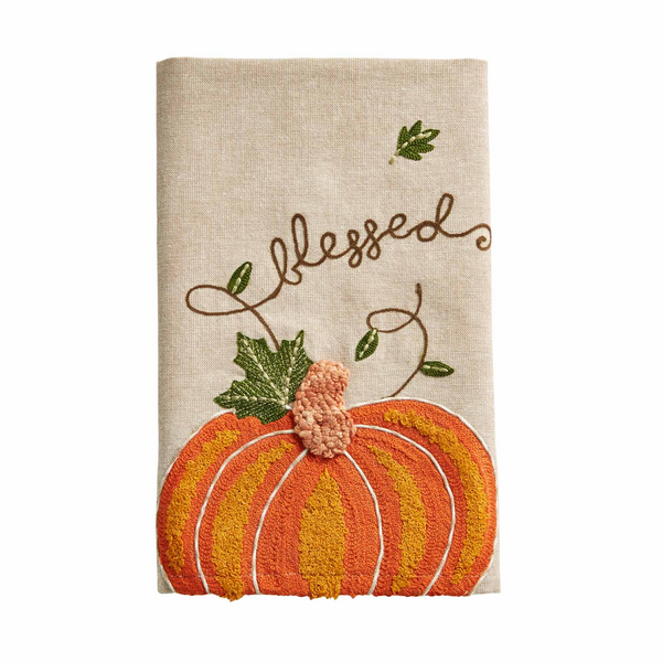 Blessed Embroidered Pumpkin Towel | Mud Pie