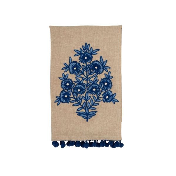 Mud Pie Flower Stem Embroidered Towel