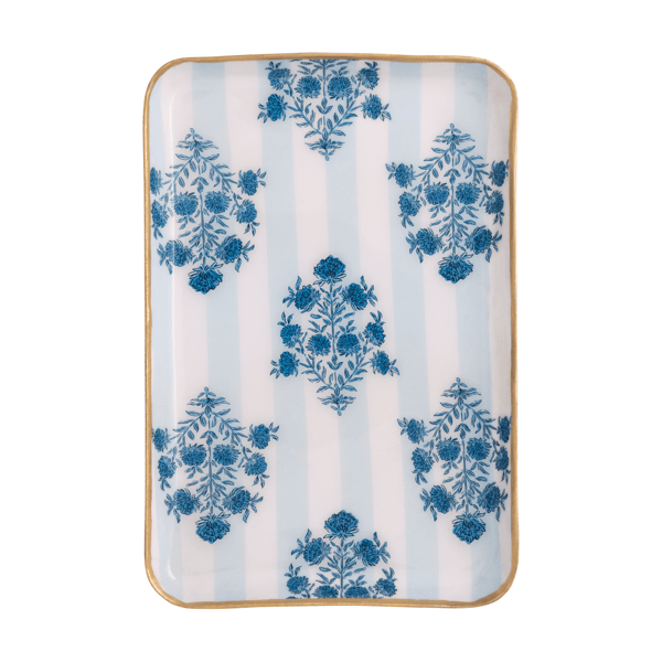 Floral Stripe Pattern Trinket Dish | Stylish Enamel Tidbit Plate