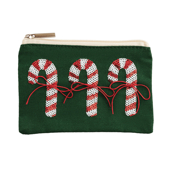 Candy Cane Sequin Pouch Holiday Zipper T Bag Mud Pie 