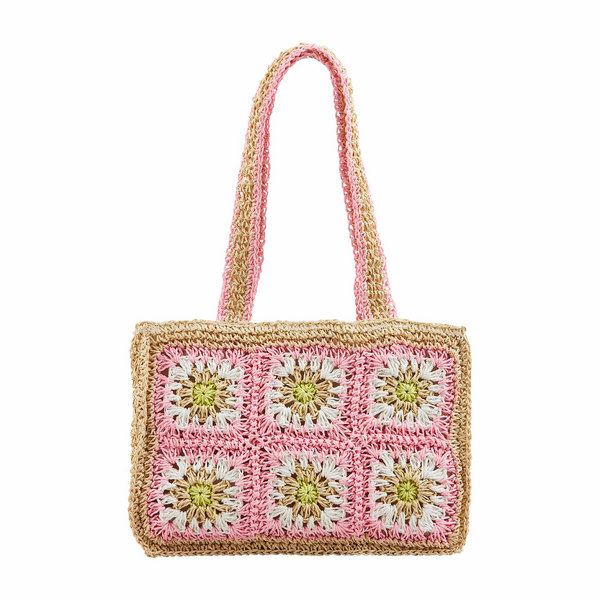 Pink Floral Crochet Mini Tote