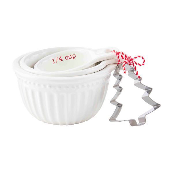 Mud Pie Circa Christmas Measuring Cup And Spatula Set, White