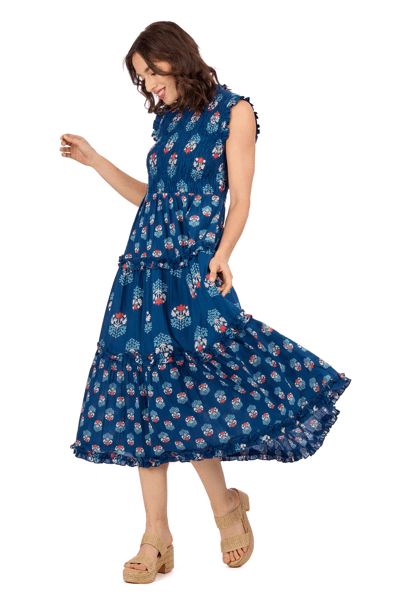 knee length dresses for ladies Trendy Stripe Smocked Midi Dress | Women's Dress main image 1