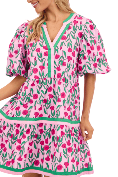 Medium Cody Pink Balloon Sleeve Dress | Cotton Poplin Dress | Mud Pie