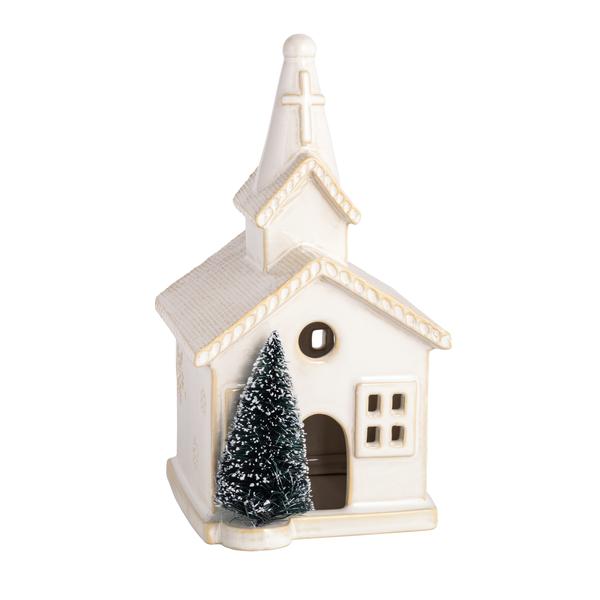 クリスマス 教会 オブジェ ライトアップ☆SALE☆ Large Ceramic Church Sitter | Light-Up Holiday Piece | Mud Pie