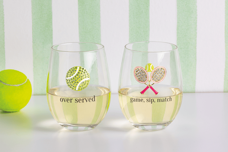 Tennis Ball Jeweled Wine Glass