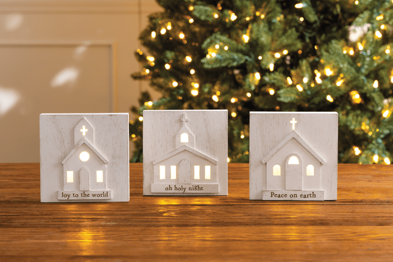 Oh Holy Night LED Wood Church Sitter | Unique Holiday Decor | Mud Pie