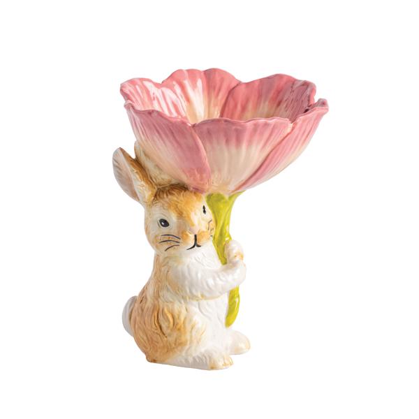 Bunny Flower Candy Pedestal | Hand-Painted Stoneware Bowl | Mud Pie