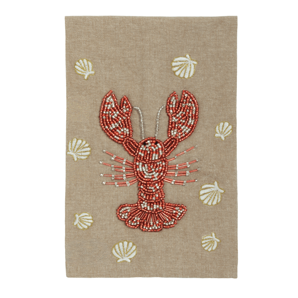 Chambray Hand Towel with Beaded Lobster and Shell Embroidery | Mud Pie
