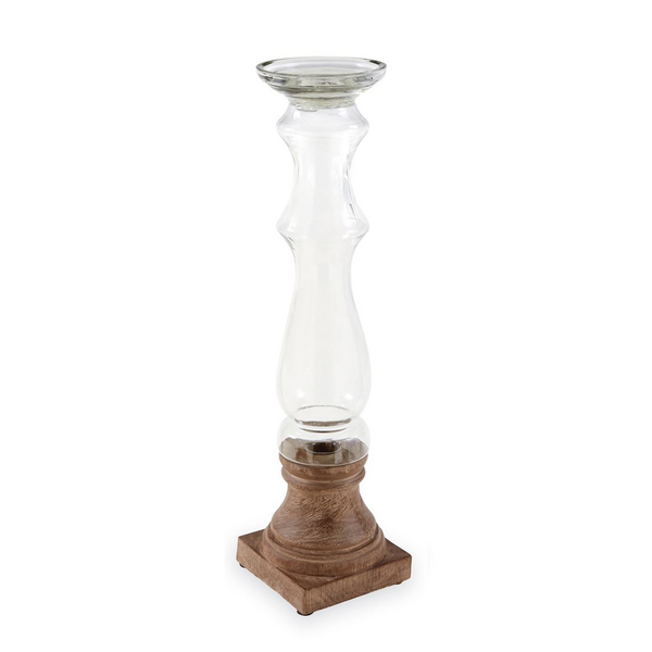 Tall Wood and Glass Candleholders