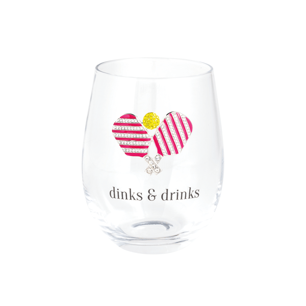 Pickleball Paddles Jeweled Wine Glass