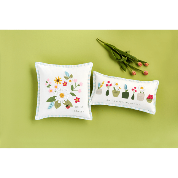 Square Floral Embroidered Pillow - Thumbnail 2