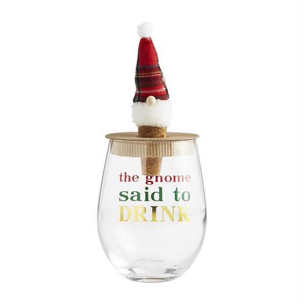 Said To Drink Wine Glass and Gnome Stopper Set