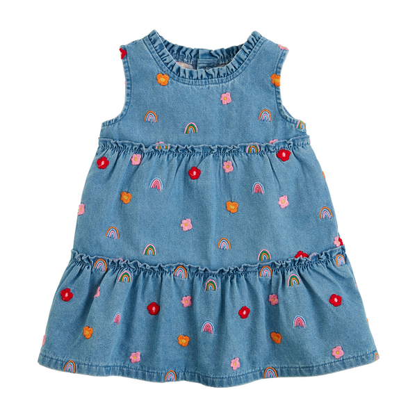 Rainbow Flower Embroidered Toddler Dress